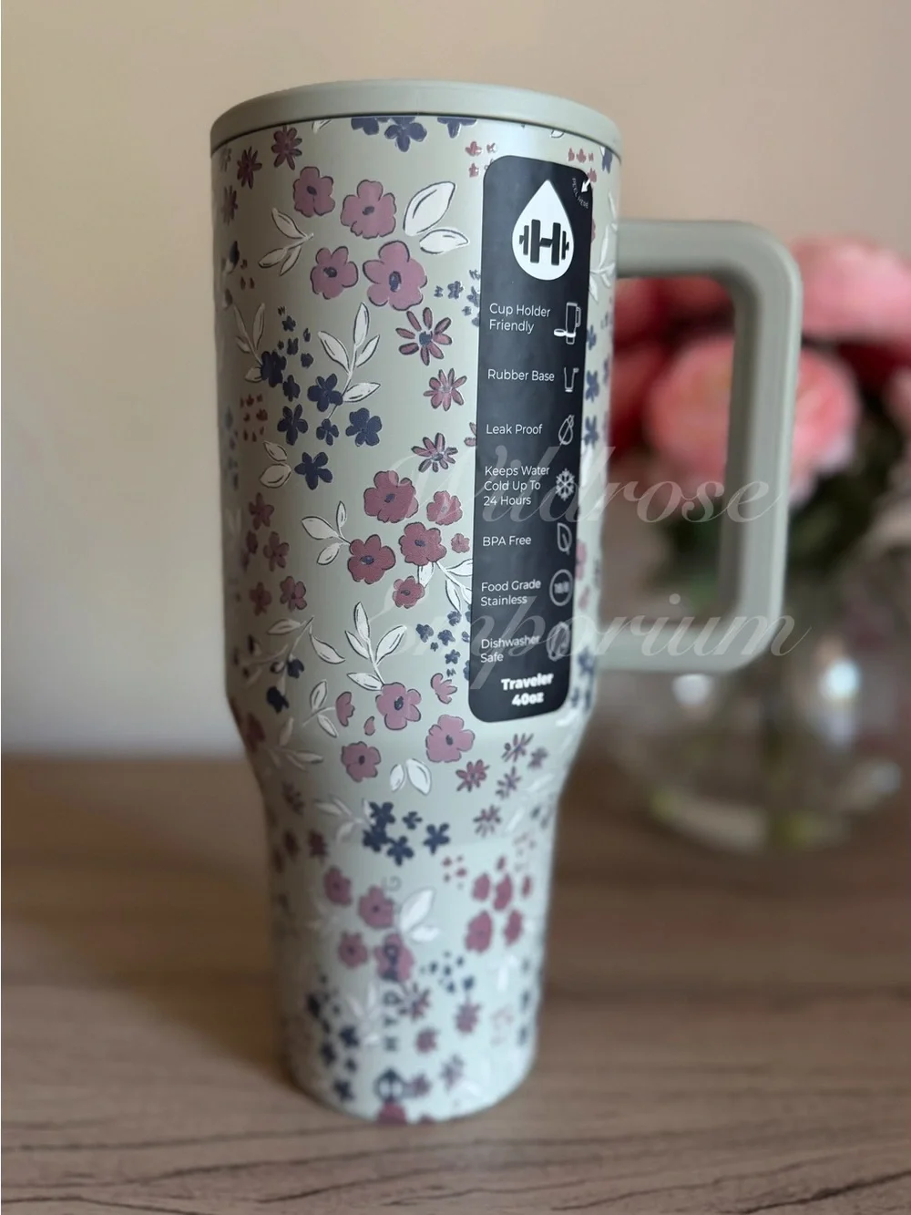 NWT HydroJug pink blue flower garden Rylee cru Traveler tumbler 40oz